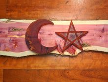 Load image into Gallery viewer, 8” Red Cedar Crescent Moon and Star Wall Hanging Wall Art Altar
