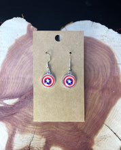 Load image into Gallery viewer, Marvel Inspired Captain America Earrings With Sterling Silver Hooks