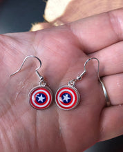 Load image into Gallery viewer, Marvel Inspired Captain America Earrings With Sterling Silver Hooks