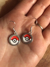 Load image into Gallery viewer, Pokémon Inspired Pokeball Earrings with Silver Hooks