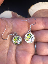 Load image into Gallery viewer, Nintendo Inspired Bubble Bobble 8-bit retro Earrings With Silver Hooks Blue or Green Character