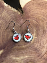 Load image into Gallery viewer, Nintendo Zelda Inspired Classic Retro 8bit heart Earrings Silver Hooks