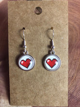 Load image into Gallery viewer, Nintendo Zelda Inspired Classic Retro 8bit heart Earrings Silver Hooks