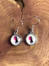 Load image into Gallery viewer, Fairy silhouette 12mm glass cabochon Earrings With Silver Hooks