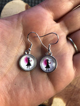 Load image into Gallery viewer, Fairy silhouette 12mm glass cabochon Earrings With Silver Hooks