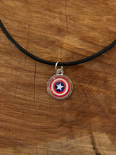 Load image into Gallery viewer, Marvel Inspired Captain America Necklace On Waxed Black Cord