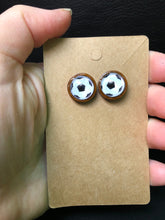 Load image into Gallery viewer, 12mm Wooden Soccer Stud earrings
