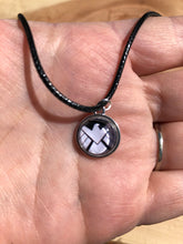 Load image into Gallery viewer, Small 12mm Marvel Inspired S.H.I.E.L.D Necklace on Adjustable Waxed Cord