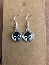 Load image into Gallery viewer, Marvel Inspired Punisher Earrings with Sterling Silver Hooks