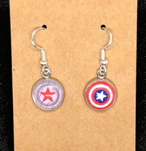 Load image into Gallery viewer, Marvel Inspired Bucky Winter Soldier Barnes and Captain America Mismatched Earrings With Silver Hooks