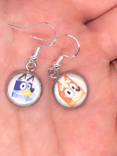 Load image into Gallery viewer, Bluey and Bingo Inspired Mismatched dangle Earrings Teacher Gift Librarian Gift