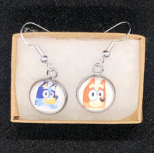 Load image into Gallery viewer, Bluey and Bingo Inspired Mismatched dangle Earrings Teacher Gift Librarian Gift
