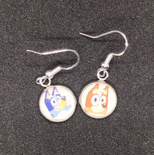 Load image into Gallery viewer, Bluey and Bingo Inspired Mismatched dangle Earrings Teacher Gift Librarian Gift