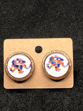 Load image into Gallery viewer, Elmer Inspired Wooden Colorful Patchwork Elephant Stud Earring Teacher Gift Librarian Gift