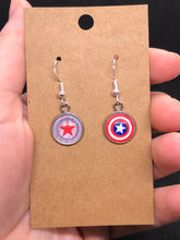 Load image into Gallery viewer, Marvel Inspired Bucky Winter Soldier Barnes and Captain America Mismatched Earrings With Silver Hooks