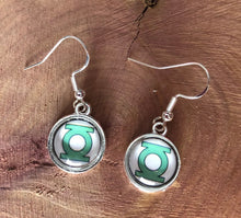 Load image into Gallery viewer, DC Inspired Green Lantern Earrings with Silver Hooks