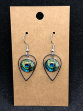 Load image into Gallery viewer, Blue Peacock Teardrop Earring with 12mm cabochon