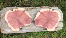 Load image into Gallery viewer, 10” (2) setmirrored SANDED red cedar rustic slice cookie slab round centerpiece live edge—free gift with purchase! Wedding, crafts and more!
