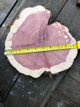 Load image into Gallery viewer, 9” SANDED red cedar Heart rustic slice cookie slab round centerpiece live edge—free gift with purchase! Wedding, crafts and more!