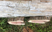 Load image into Gallery viewer, 2 Gorgeous 8.5x7” SANDED red cedar rustic slices cookies slabs rounds centerpiece live edge—free gift with purchase! Wedding
