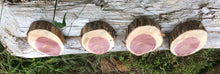 Load image into Gallery viewer, 4 Gorgeous 4.5x3 oblong red cedar rusticslices/cookies/slabs/rounds centerpiece live edge—free gift with purchase! Wedding, crafts and more!