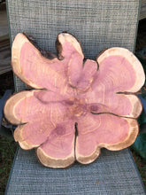 Load image into Gallery viewer, 22” and 2”thick SANDED red cedar rustic slice cookie slab round table top live edge—free gift with purchase! Wedding, crafts and more!