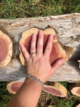 Load image into Gallery viewer, 10Gorgeous 6”-7” red cedar rustic slicescookies slabs rounds centerpiece live edge—free gift with purchase! Wedding, crafts and more!