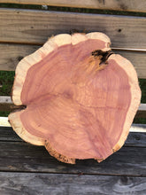 Load image into Gallery viewer, 15” Red cedar wood slice, tree slab, for centerpieces, wedding decor, large wood round