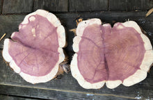 Load image into Gallery viewer, 10” (2) set SANDED red cedar rustic slice cookie slab round centerpiece live edge—free gift with purchase! Wedding, crafts and more!