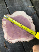 Load image into Gallery viewer, 7” SANDED red cedar rustic slice cookie slab round centerpiece live edge—free gift with purchase! Wedding, crafts and more!