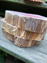 Load image into Gallery viewer, 3 Gorgeous 8” red cedar slices/cookies/slabs/rounds centerpiece live edge—free gift with purchase! Wedding, crafts, Rustic