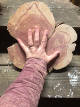 Load image into Gallery viewer, 12” Sanded Red cedar Rustic slice cookie slab round centerpiece live edge—free gift with purchase! Wedding, crafts and more!