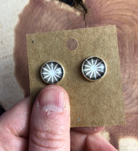 Load image into Gallery viewer, Radial Sunburst Grey and White Stainless Steel 12mm Stud Earrings
