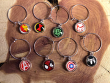 Load image into Gallery viewer, Marvel Inspired Silver Wine Charm Set of 8 With Storage Bag