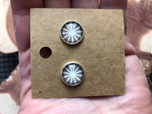 Load image into Gallery viewer, Radial Sunburst Grey and White Stainless Steel 12mm Stud Earrings
