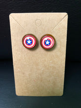 Load image into Gallery viewer, Marvel Inspired 12mm Captain America Wooden Stud earrings