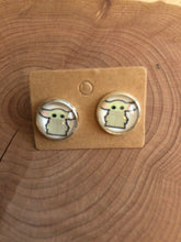 Load image into Gallery viewer, Star Wars Inspired Baby Yoda Grogu Stud Earrings 10mm Silver
