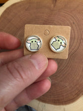Load image into Gallery viewer, Star Wars Inspired Baby Yoda Grogu Stud Earrings 10mm Silver