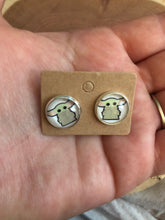 Load image into Gallery viewer, Star Wars Inspired Baby Yoda Grogu Stud Earrings 10mm Silver