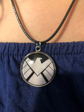 Load image into Gallery viewer, Large 25mm Marvel Inspired S.H.I.E.L.D Necklace on Adjustable Waxed Cord