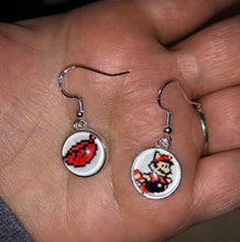 Load image into Gallery viewer, Nintendo Inspired Mismarched Racoon and Leaf Mario Earrings With Silver Hooks