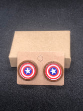 Load image into Gallery viewer, Marvel Inspired 12mm Captain America Wooden Stud earrings