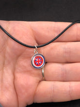 Load image into Gallery viewer, Marvel Inspired Peggy Carter Necklace on 20” Waxed Black Cord