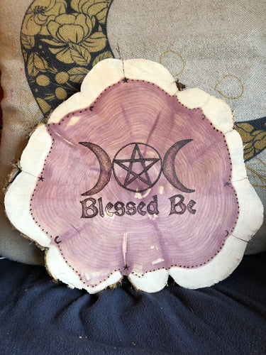 Triple Goddess Symbol Wood Burned Red Cedar 11”