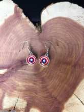 Load image into Gallery viewer, Marvel Inspired Captain America Earrings With Sterling Silver Hooks
