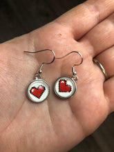 Load image into Gallery viewer, Nintendo Zelda Inspired Classic Retro 8bit heart Earrings Silver Hooks
