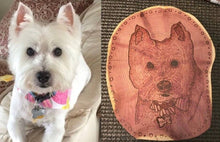 Load image into Gallery viewer, Handmade Custom Wood Burned Pet Portrait on 8&quot; Red Cedar Wood Cookie Pyrography
