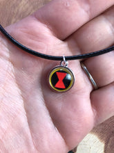 Load image into Gallery viewer, Marvel Inspired Black Widow Necklace On Waxed Black Cord
