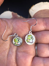 Load image into Gallery viewer, Nintendo Inspired Bubble Bobble 8-bit retro Earrings With Silver Hooks Blue or Green Character
