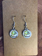 Load image into Gallery viewer, Nintendo Inspired Bubble Bobble 8-bit retro Earrings With Silver Hooks Blue or Green Character
